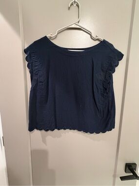 Scallop Trim Navy Blouse - Women's Casual Shell